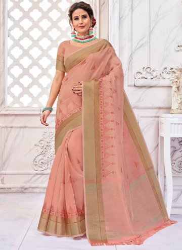 Peach Silk Embroidered Classic Designer Saree for 