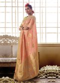 Peach Silk Embroidered Contemporary Saree for Reception - 1