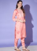 Peach Silk Embroidered Salwar Suit for Casual - 1