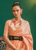 Peach Silk Woven Contemporary Saree for Mehndi - 1