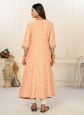 Peach Tissue Brasso Embroidered Party Wear Kurti for Casual - 2