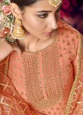 Peach Trendy Salwar Kameez in Jacquard with Embroidered - 1