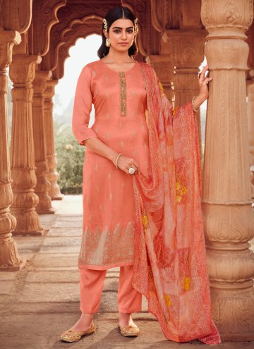Peach Trendy Salwar Suit in Jacquard with Embroide
