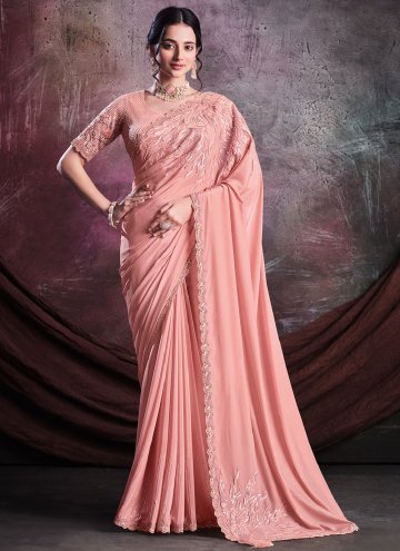 Peach Trendy Saree in Crepe Silk with Embroidered