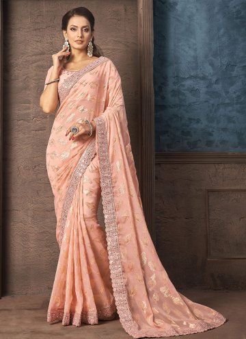 Peach Trendy Saree in Georgette with Embroidered