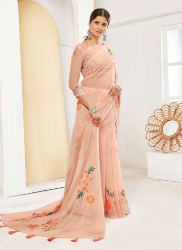 Peach Trendy Saree in Georgette with Print