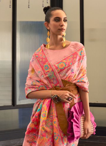 Peach Trendy Saree in Handloom Silk with Woven
