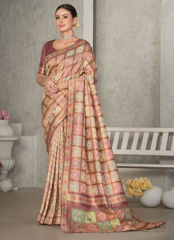 Peach Tussar Silk Woven Contemporary Saree for Cer