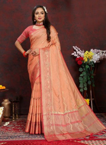 Peach Woven Trendy Saree for Casual