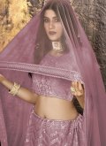Pink A Line Lehenga Choli in Net with Embroidered - 1