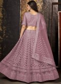 Pink A Line Lehenga Choli in Net with Embroidered - 3