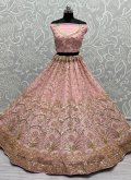 Pink A Line Lehenga Choli in Net with Embroidered - 1