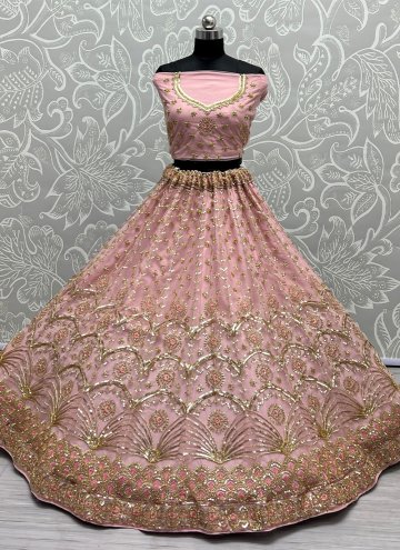 Pink A Line Lehenga Choli in Net with Embroidered