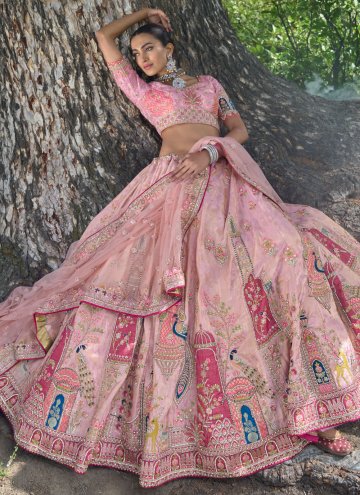 Pink A Line Lehenga Choli in Silk with Embroidered