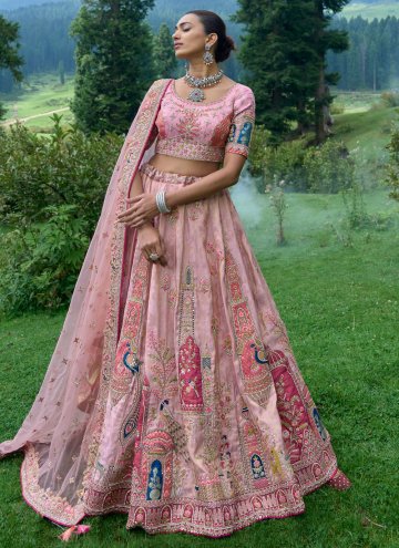 Pink A Line Lehenga Choli in Silk with Embroidered