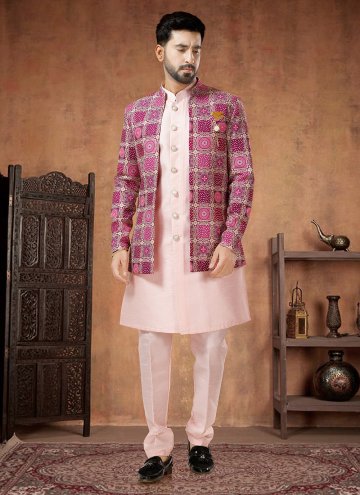 Pink and Purple Cotton  Embroidered Indo Western f