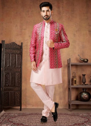 Pink and Rani color Silk Indo Western with Embroidered