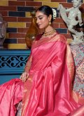 Pink and Rani Silk Woven Traditional Saree for Festival - 1