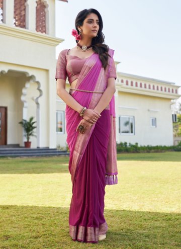 Pink and Wine color Georgette Contemporary Saree with Woven