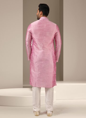 Pink Art Banarasi Silk Embroidered Kurta Pyjama for Ceremonial