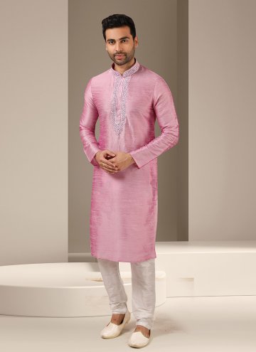 Pink Art Banarasi Silk Embroidered Kurta Pyjama for Ceremonial