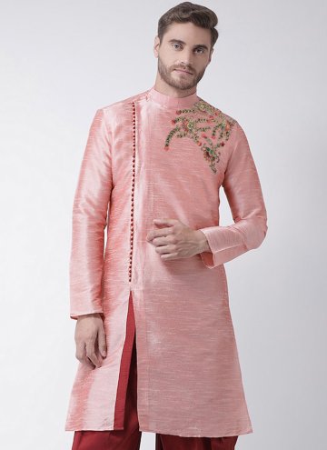 Pink Art Dupion Silk Embroidered Angarkha for Cere