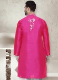 Pink Art Dupion Silk Embroidered Kurta for Ceremonial - 1