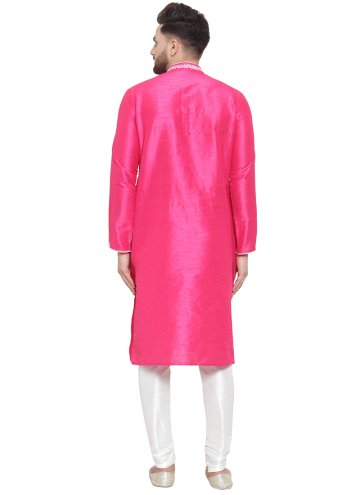 Pink Art Dupion Silk Embroidered Kurta Pyjama