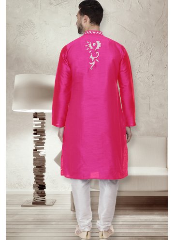 Pink Art Dupion Silk Embroidered Kurta Pyjama for Festival