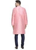 Pink Art Dupion Silk Plain Work Kurta Pyjama - 1
