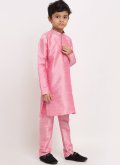 Pink Art Dupion Silk Plain Work Kurta Pyjama - 1