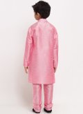 Pink Art Dupion Silk Plain Work Kurta Pyjama - 2