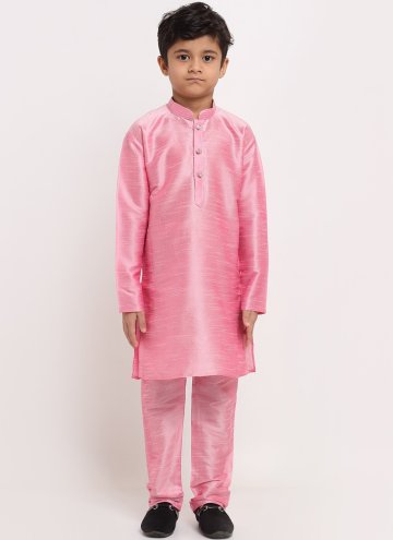 Pink Art Dupion Silk Plain Work Kurta Pyjama