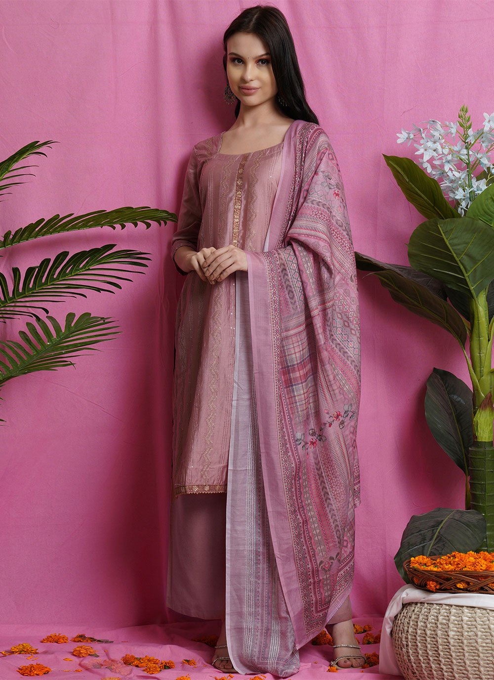 Pink Art Silk Digital Print Straight Salwar Suit