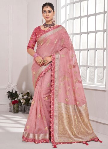 Pink Art Silk Embroidered Contemporary Saree for Ceremonial
