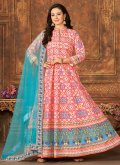 Pink Art Silk Print Readymade Designer Gown for Engagement - 2