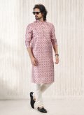 Pink Banarasi Jacquard Fancy work Kurta Pyjama - 1