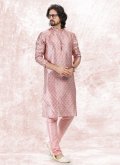 Pink Banarasi Jacquard Fancy work Kurta Pyjama for Ceremonial - 1