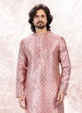 Pink Banarasi Jacquard Fancy work Kurta Pyjama for Ceremonial - 3