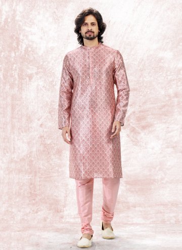 Pink Banarasi Jacquard Fancy work Kurta Pyjama for Ceremonial