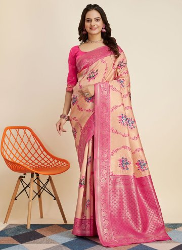 Pink Banarasi Woven Contemporary Saree for Ceremon