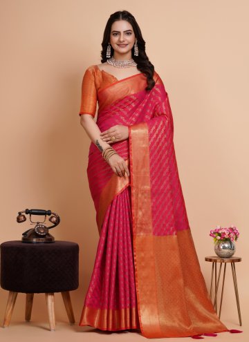 Pink Banarasi Woven Trendy Saree