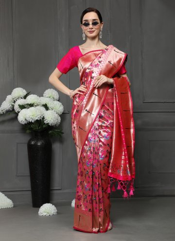 Pink Banarasi Woven Trendy Saree for Festival