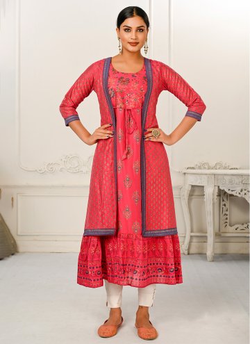 Pink Casual Kurti in Cotton  with Embroidered