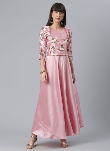 Pink Casual Kurti in Poly Silk with Plain Work