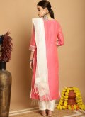 Pink Chanderi Embroidered Pant Style Suit - 2