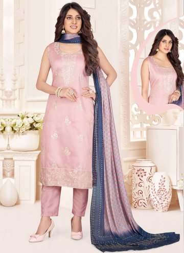 Pink Chanderi Embroidered Salwar Suit for Ceremoni