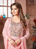 Pink Chanderi Silk Embroidered Straight Salwar Kameez for Festival - 1