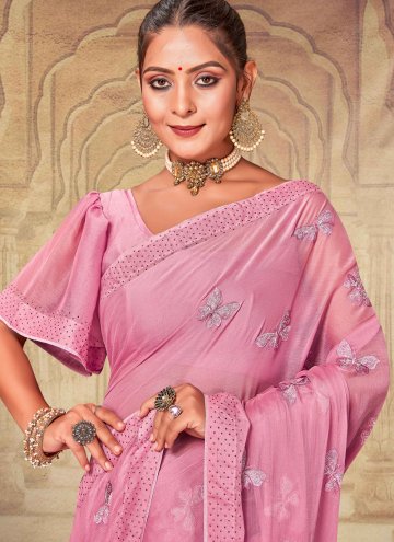 Pink Chiffon Embroidered Designer Saree