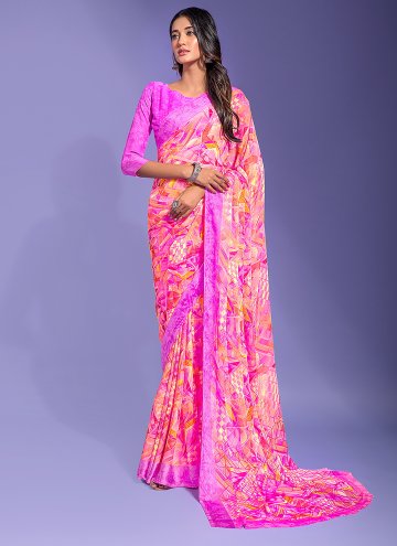 Pink Chiffon Printed Contemporary Saree for Casual